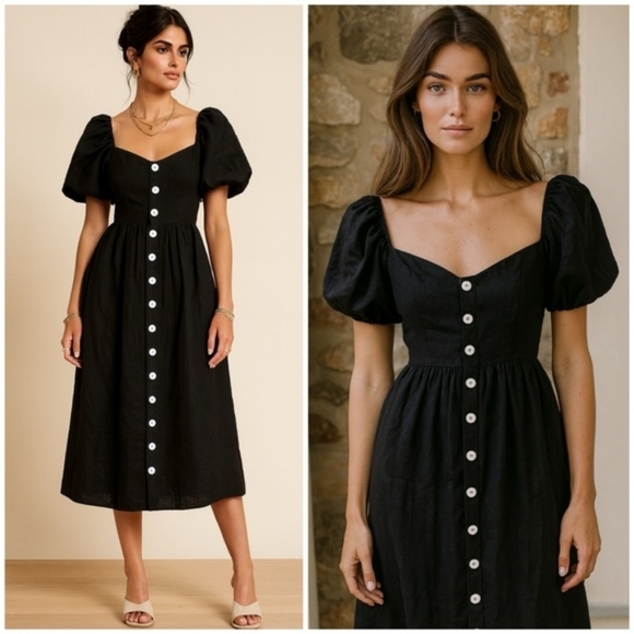 💘 NWOT Black Alexis Midi Dress POMANDER PLACE - Picture 2 of 7